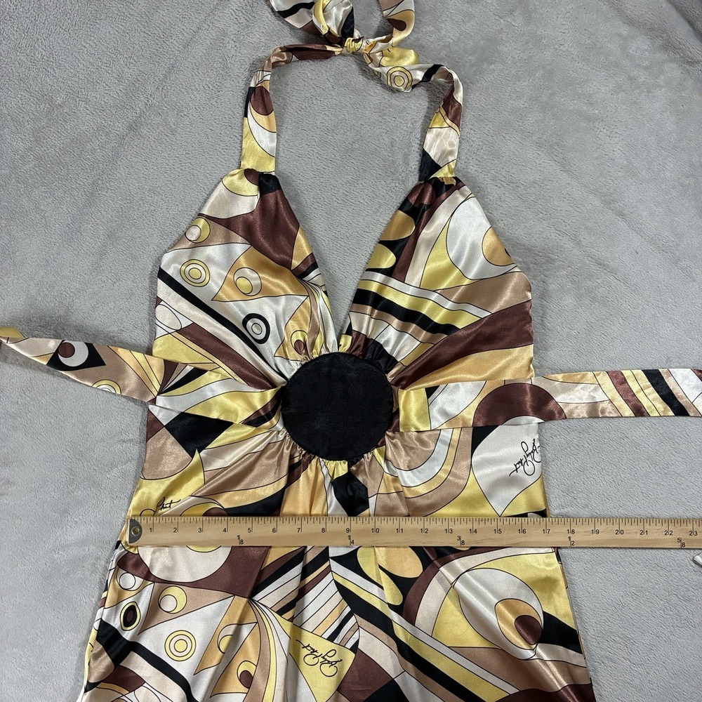 VTG Y2K Baby Phat Babydoll Halter Maxi Dress Juniors 11 Psychedelic 70s Revival - Picture 10 of 16